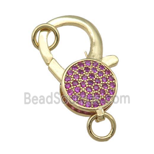 copper Lobster Clasp paved hotpink zircon, gold plated