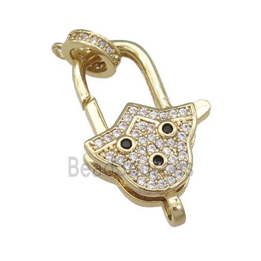 copper Lobster Clasp paved zircon, gold plated