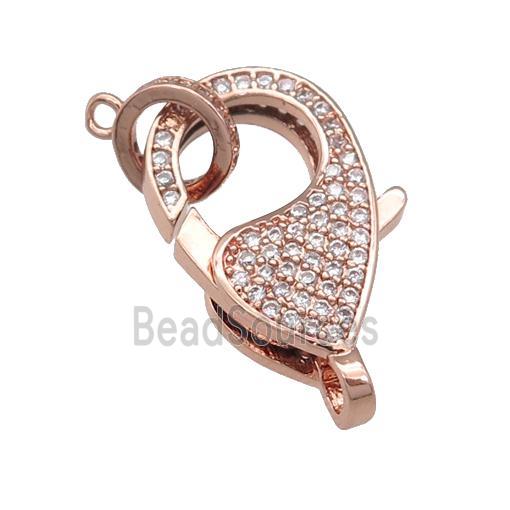 copper Lobster Clasp paved zircon, rose gold