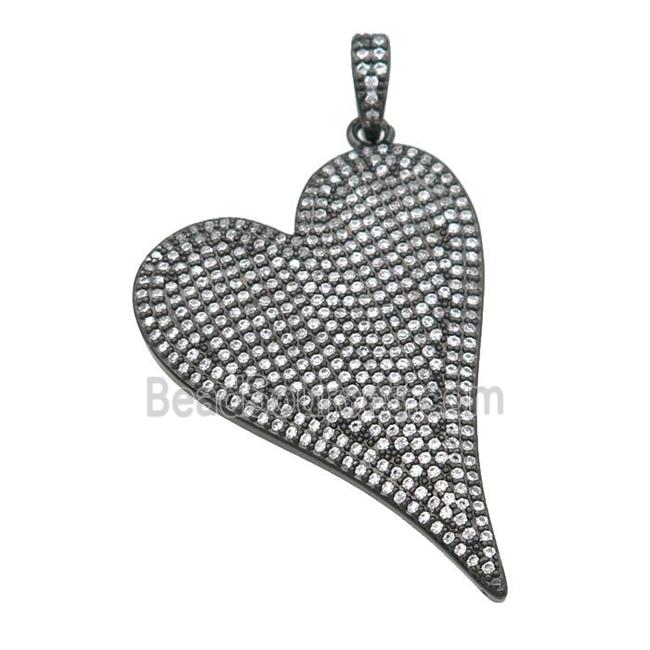 copper Heart pendant paved zircon, black plated