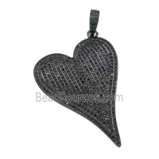 copper Heart pendant paved zircon, black plated