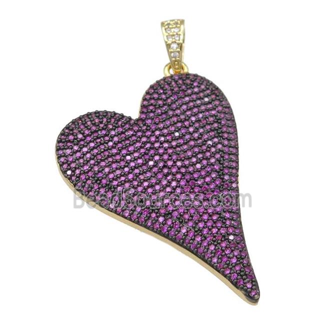 copper Heart pendant paved hotpink zircon, gold plated