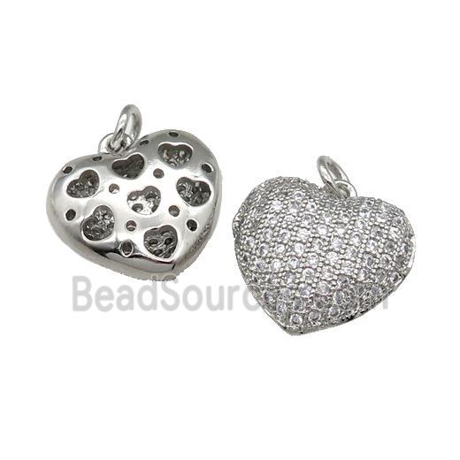 copper Heart pendant pave zircon, platinum plated