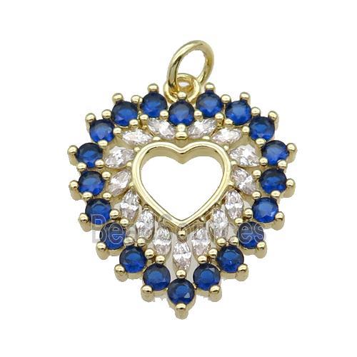 copper heart pendant paved blue zircon, gold plated