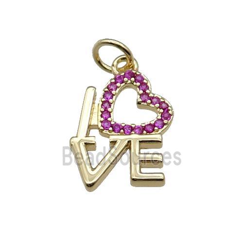 copper LOVE pendant pave zircon, heart, gold plated