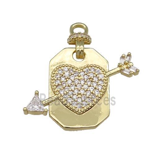 copper Cupid pendant pave zircon, heart, gold plated