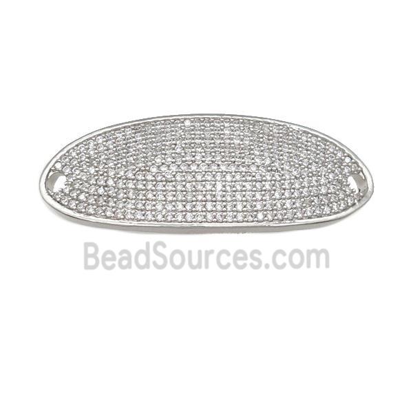 copper oval connector pave zircon, platinum plated