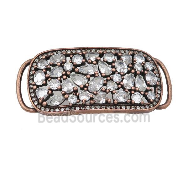 copper rectangle connector pave zircon, antique red