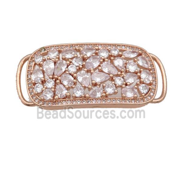 copper rectangle connector pave zircon, rose gold