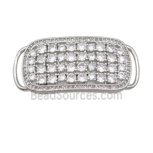 copper rectangle connector pave zircon, platinum plated