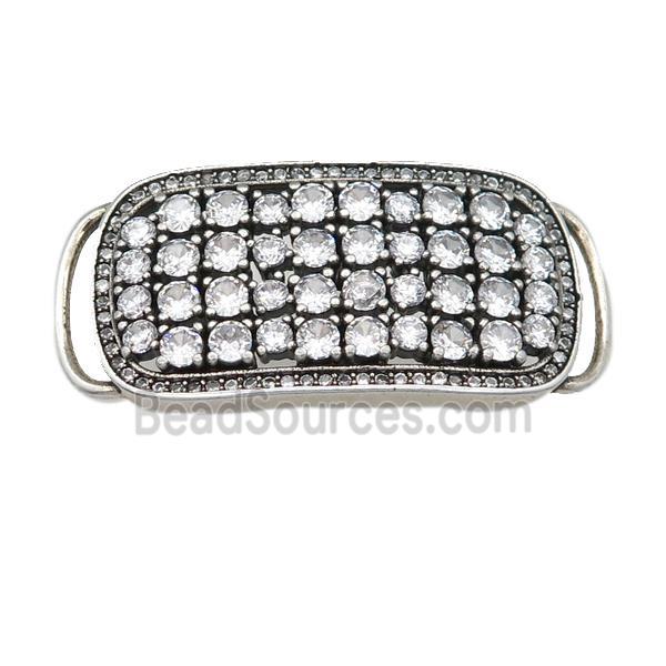 copper rectangle connector pave zircon, antique silver