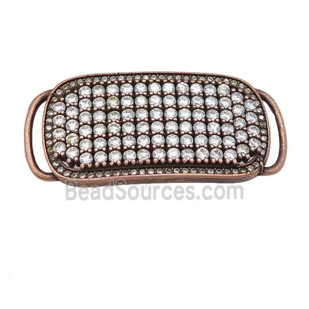 copper rectangle connector pave zircon, antique red