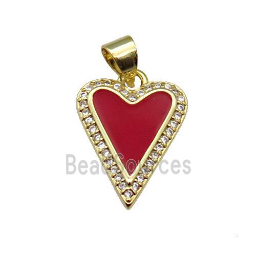 copper Heart pendant pave zircon with red enamel, gold plated