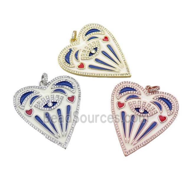 copper Heart pendant pave zircon with blue enamel, mixed