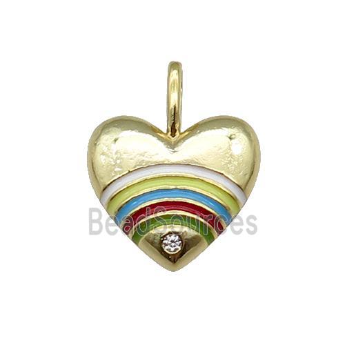 copper Heart pendant with rainbow enamel, gold plated