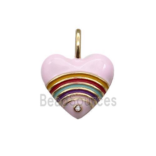 copper Heart pendant with pink enamel, rainbow, gold plated