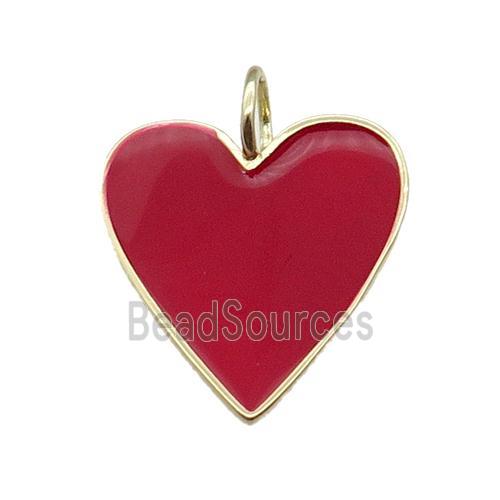 copper Heart pendant with red enamel, gold plated