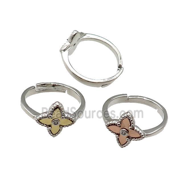 copper Star Ring, adjustable, platinum plated, mix