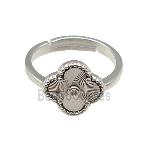 copper Clover Ring, adjustable, platinum plated