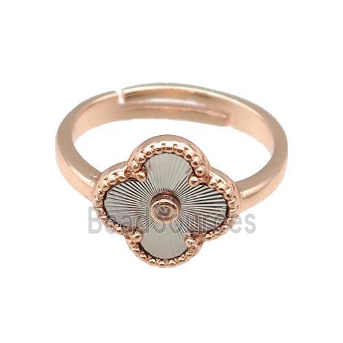 copper Clover Ring, adjustable, rose gold