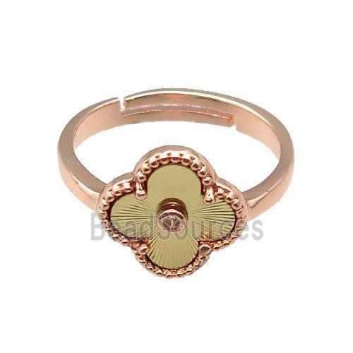 copper Clover Ring, adjustable, rose gold