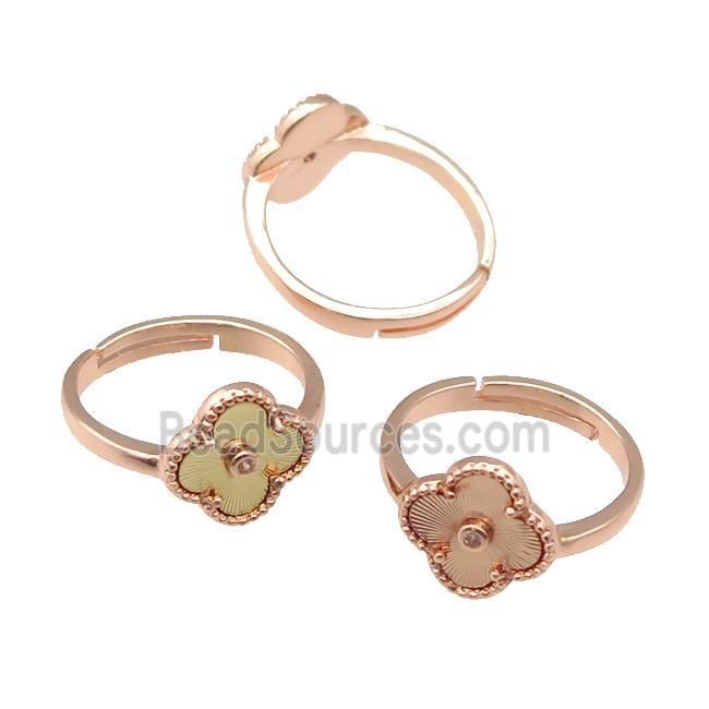 copper Clover Ring, adjustable, rose gold, mixed