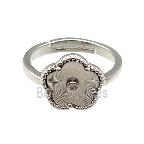 copper Flower Ring, adjustable, platinum plated