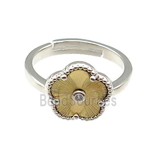 copper Flower Ring, adjustable, platinum plated