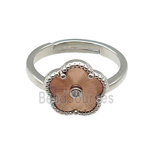 copper Flower Ring, adjustable, platinum plated