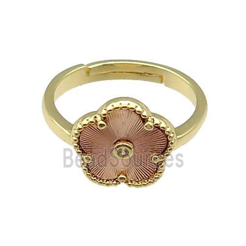 copper Flower Ring, adjustable, gold plated