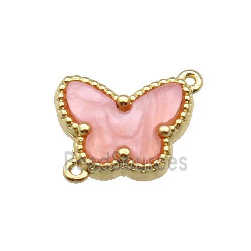 copper Butterfly connector pave pink shell, gold plated