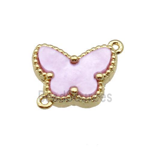 copper Butterfly connector pave pink shell, gold plated