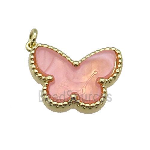 copper Butterfly pendant pave pink shell, gold plated