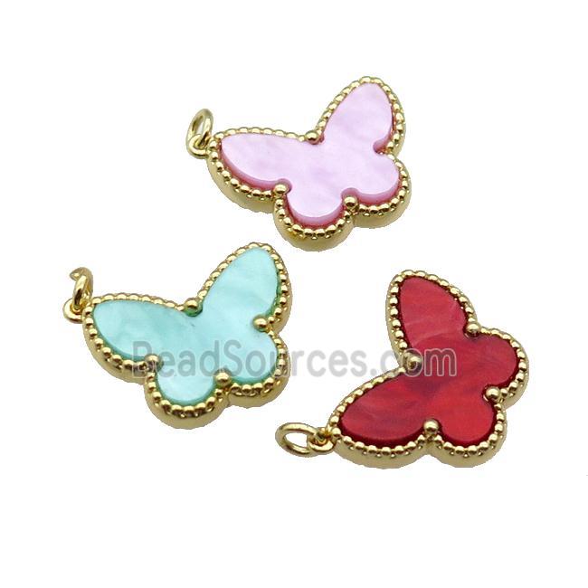 copper Butterfly pendant pave shell, gold plated, mixed