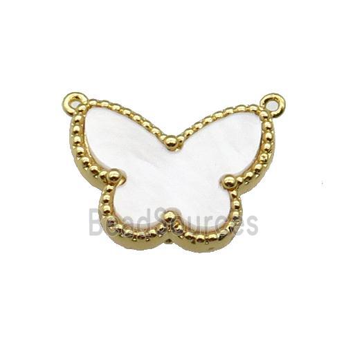 copper Butterfly pendant pave white shell, gold plated