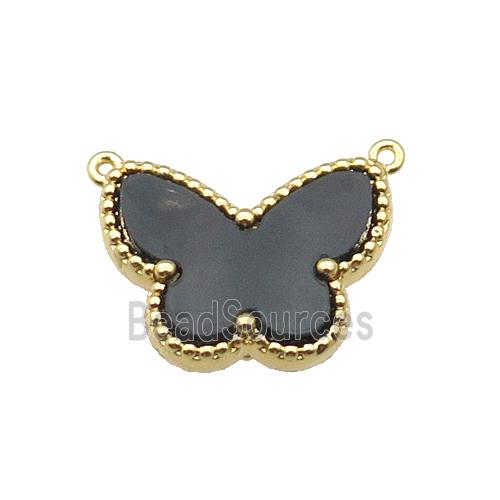 copper Butterfly pendant pave black shell with 2loop, gold plated