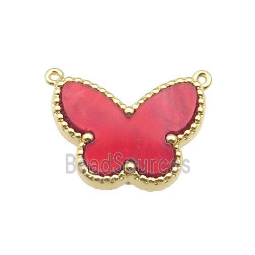 copper Butterfly pendant pave red shell, gold plated