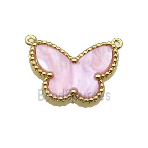 copper Butterfly pendant pave pink shell, gold plated