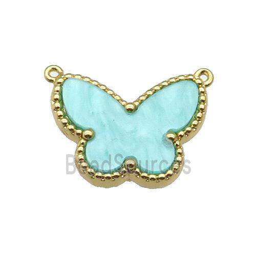 copper Butterfly pendant pave green shell, gold plated