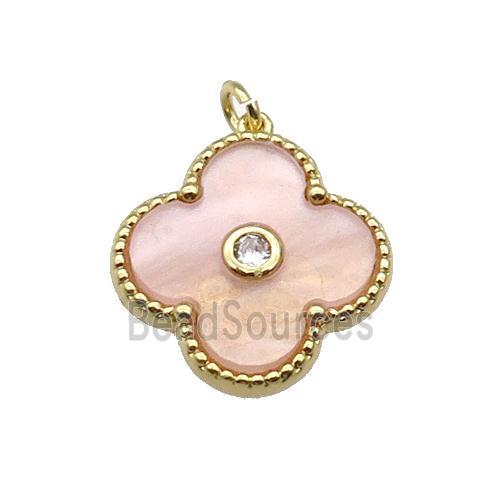 copper Clover pendant pave peach shell, gold plated