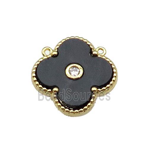 copper Clover pendant pave black shell, gold plated