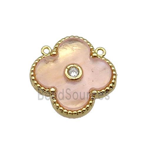 copper Clover pendant pave peach shell, gold plated