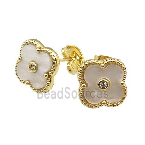 copper Colover Stud Earring pave white shell, gold plated