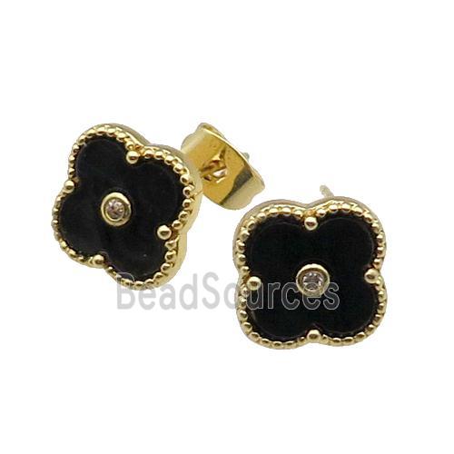 copper Colover Stud Earring pave black shell, gold plated