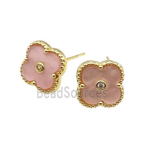 copper Colover Stud Earring pave peach shell, gold plated