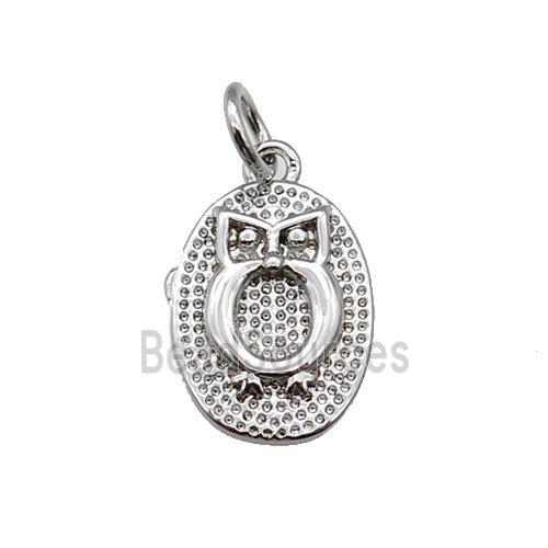 copper oval pendant, owl, platinum plated