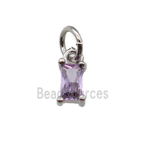 copper pendant paved purple zircon, rectangle, platinum plated