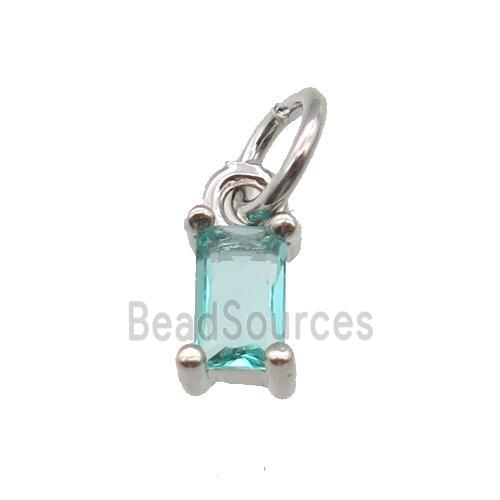 copper pendant paved green zircon, rectangle, platinum plated