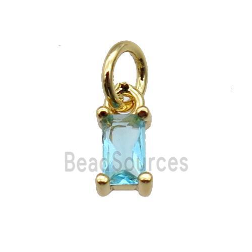 copper pendant paved blue zircon, rectangle, gold plated