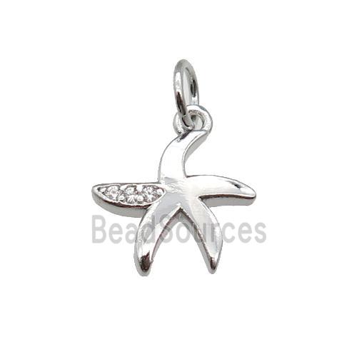 copper starfish pendant pave zircon, platinum plated